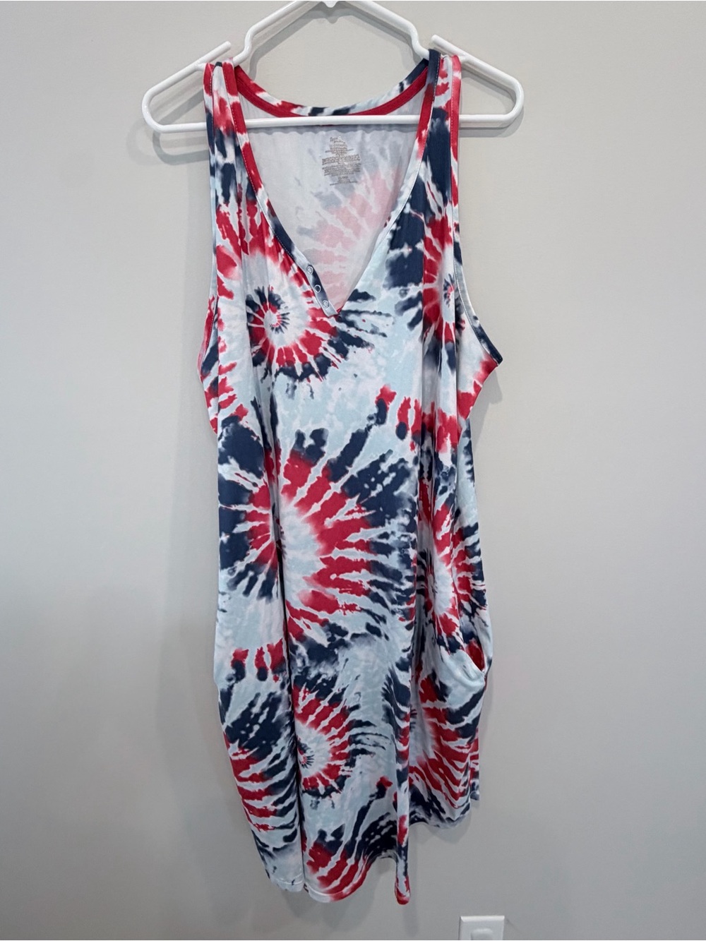 Secret Treasures Patriotic Tie-Dye V-Neck Tank Dress - Red, Navy, White